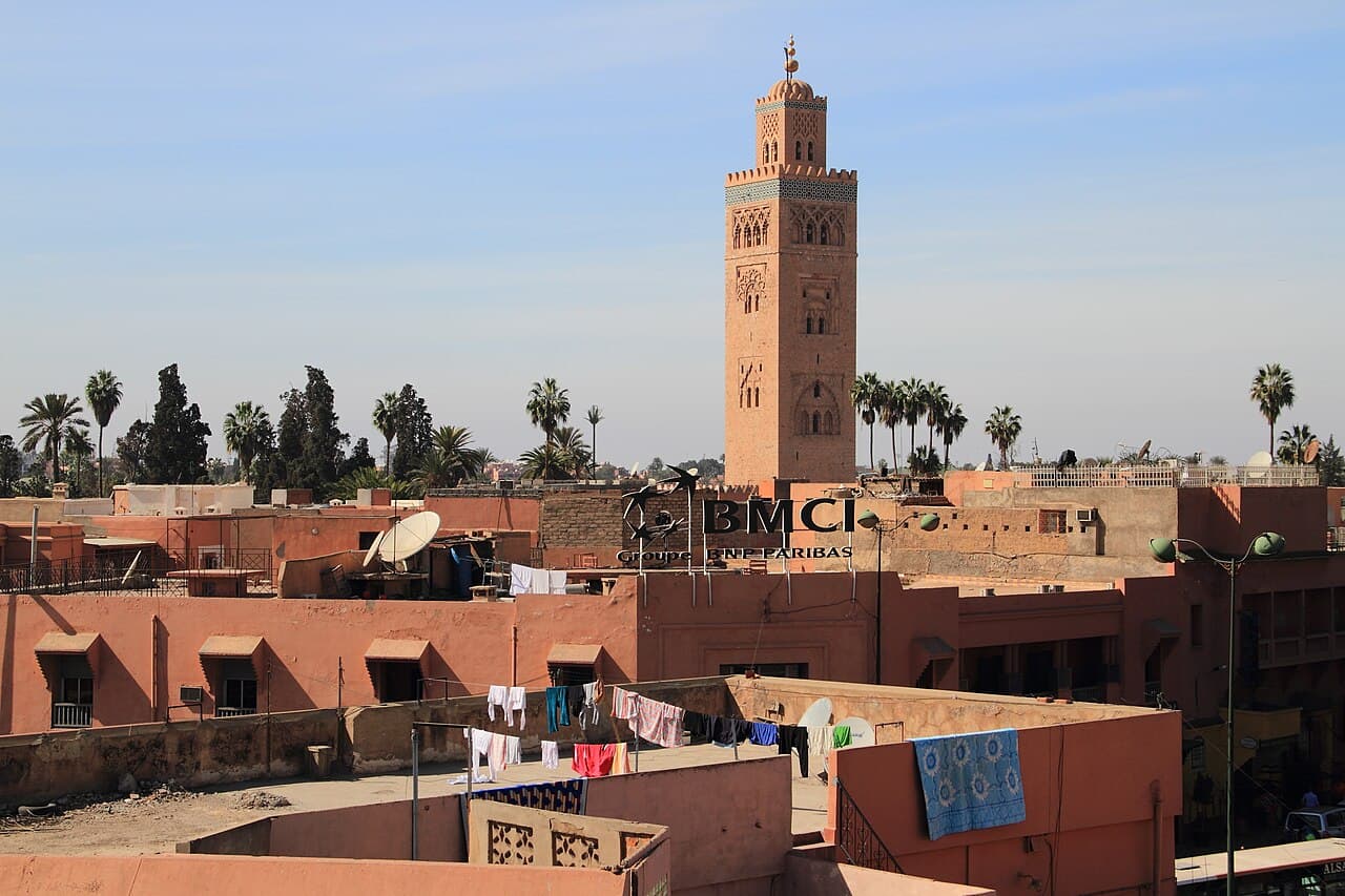 Koutoubia Minaret seen from the rooftops of Marrakech